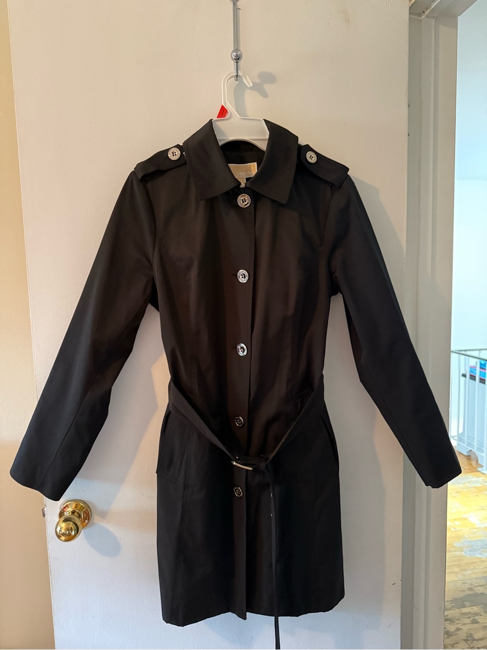 Michael Kors Black Classic Trench Coat with Belt and Hood